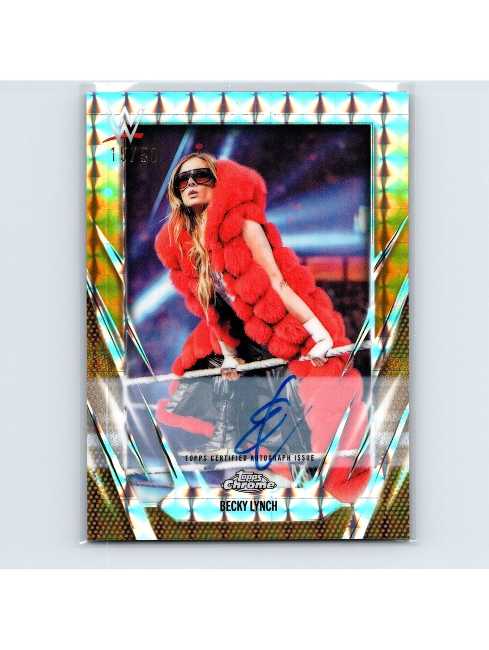 2026 Topps Chrome WWE Becky Lynch #BCA-BEL Auto Gold Geometric Refractor #/50
